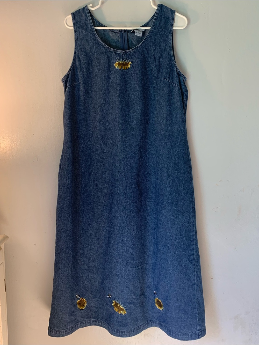 Denim Sleeveless Sunflower Embroidered dress